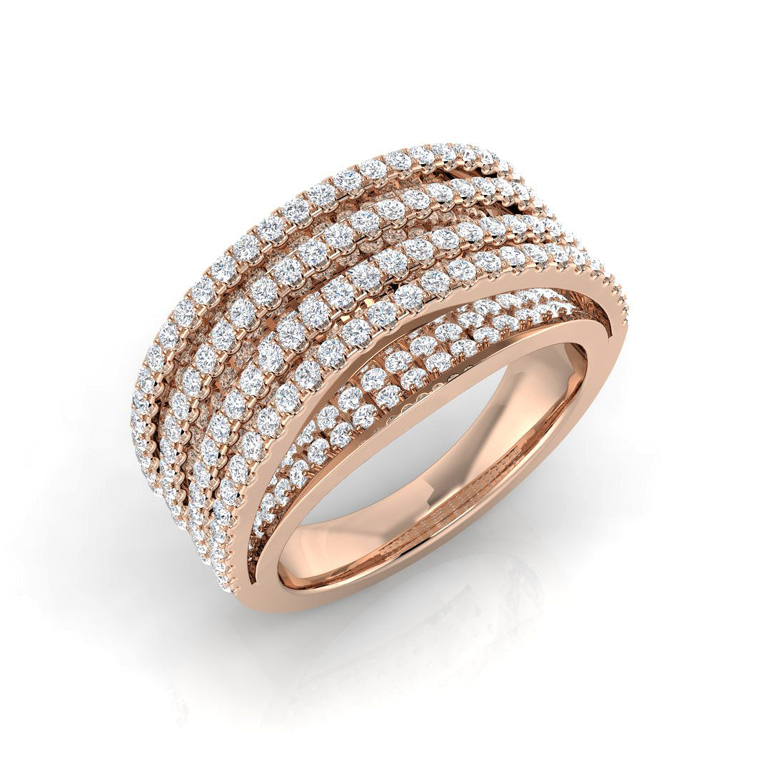 3.0Ct Yellow Gold Wide Criss-Cross Diamond Statement Ring