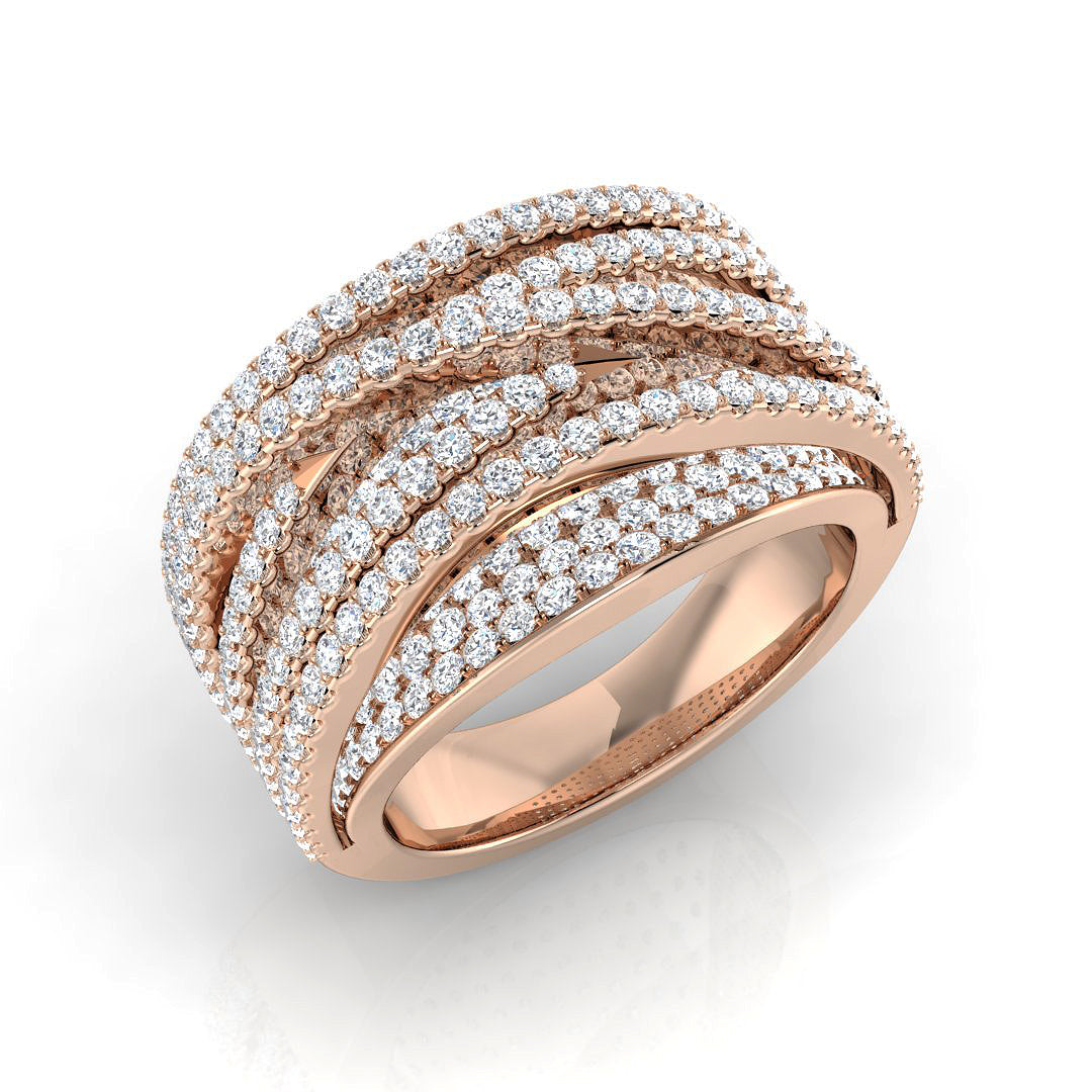 Luxury 3.0Ct Yellow Gold Wide Criss-Cross Diamond Statement Ring
