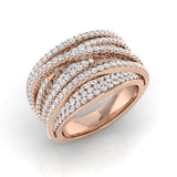 Luxury 3.0Ct Yellow Gold Wide Criss-Cross Diamond Statement Ring