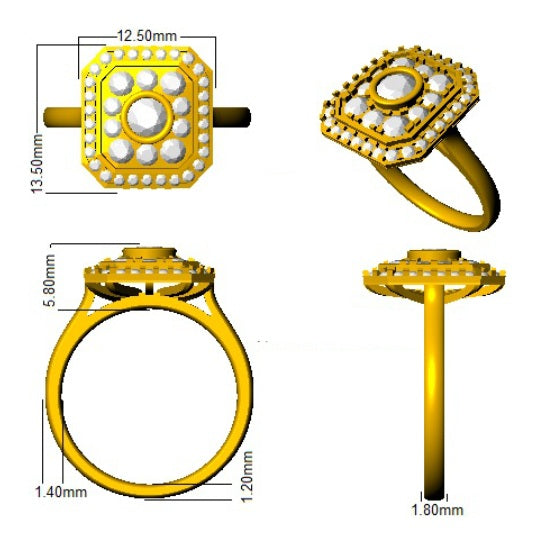 Art Deco Double Halo Diamond Octagon Vintage Ring | 0.33ct - 1ct