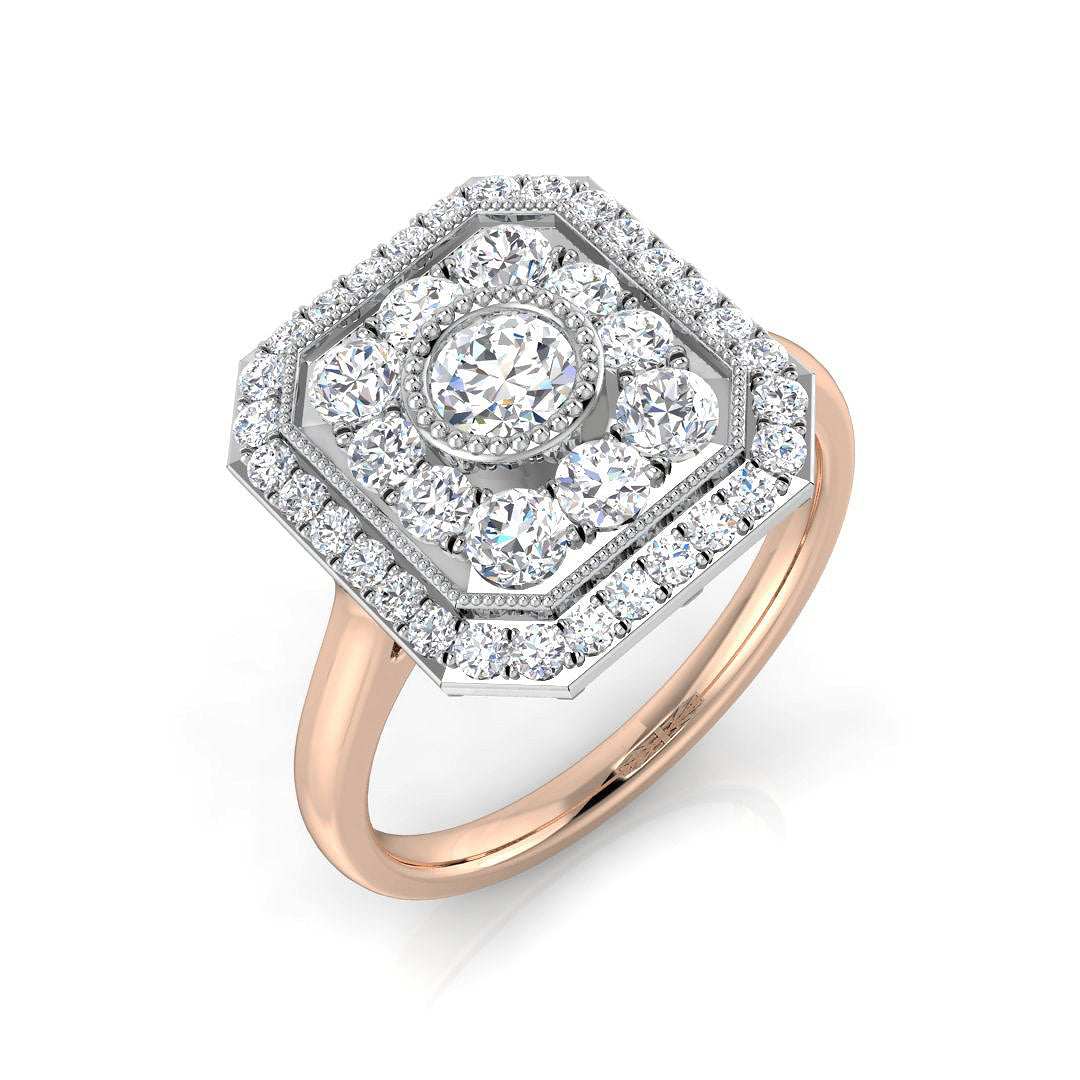 Art Deco Double Halo Diamond Octagon Vintage Ring | 0.33ct - 1ct
