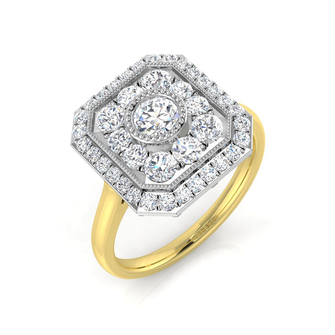 Art Deco Double Halo Diamond Octagon Vintage Ring | 0.33ct - 1ct