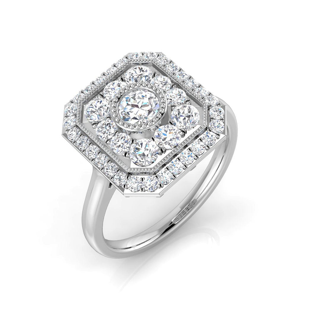 Art Deco Double Halo Diamond Octagon Vintage Ring | 0.33ct - 1ct