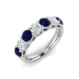 Blue Sapphire 7 Stone Ring with Round Natural Diamonds | Half Eternity Style Ring