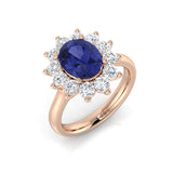Oval Blue Sapphire Halo Engagement Ring | Gemstone Halo Ring | Cluster