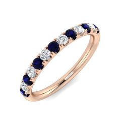 Blue Sapphire Diamond Half Eternity Ring with Natural Round Cut | Wedding Band