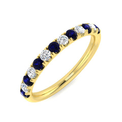 Blue Sapphire Diamond Half Eternity Ring with Natural Round Cut | Wedding Band