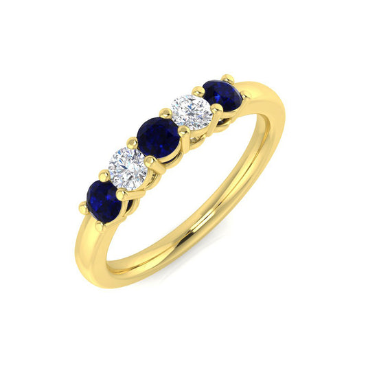 Round Blue Sapphire Five Stone Ring for Gift