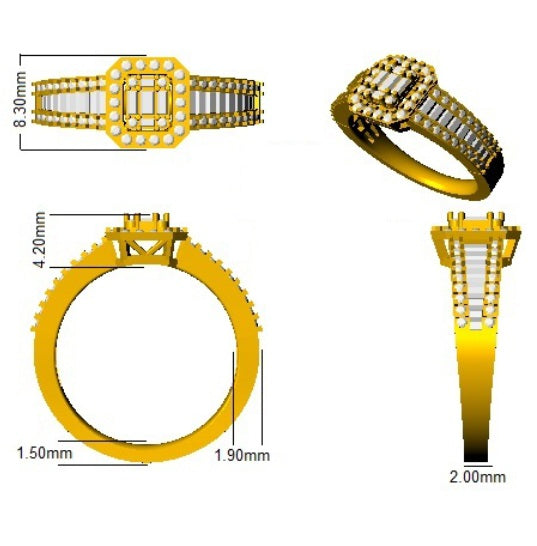 Baguette & Round Diamond Halo Style  Multi-Stone Engagement Ring | 0.5ct - 1.75ct