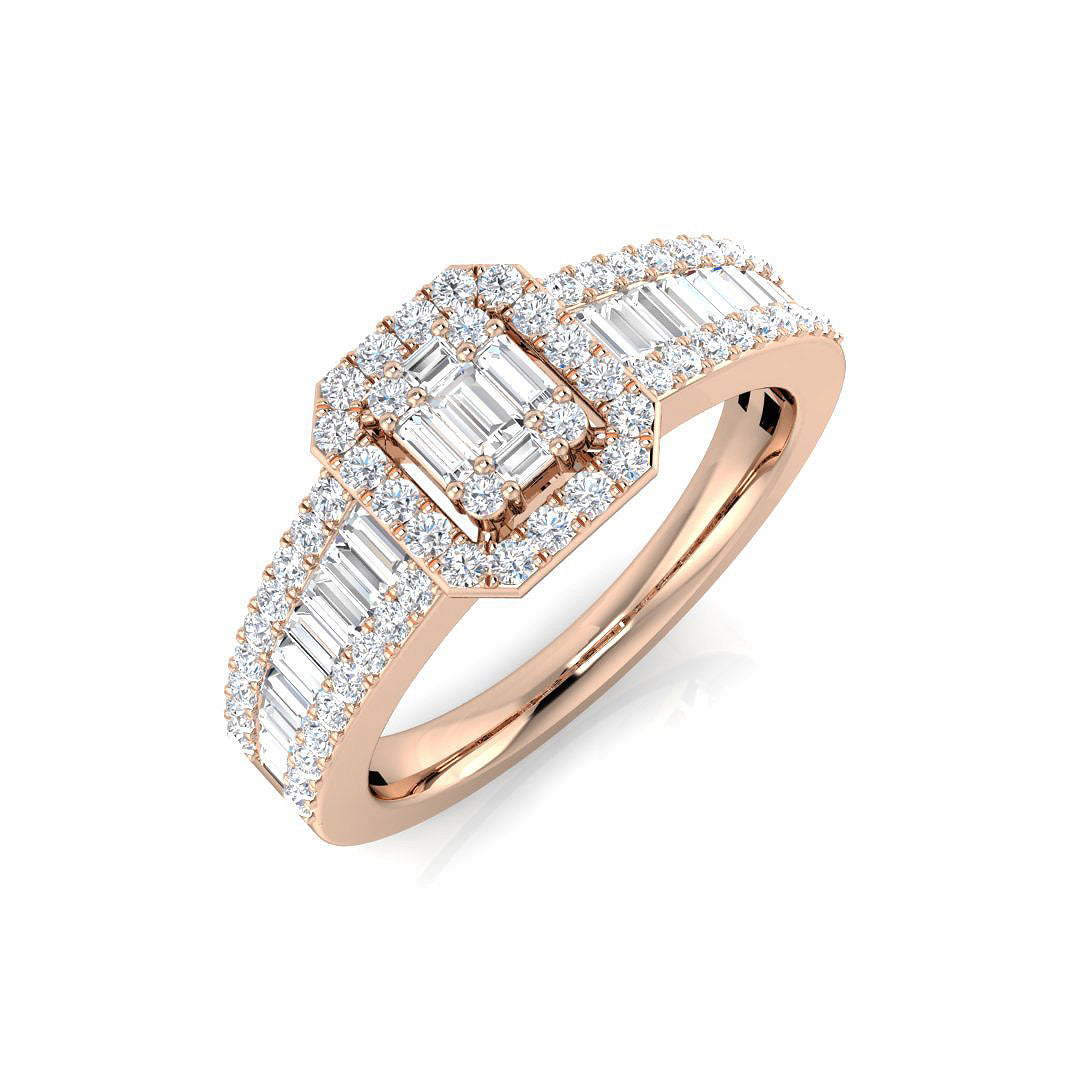 Baguette & Round Diamond Halo Style  Multi-Stone Engagement Ring | 0.5ct - 1.75ct