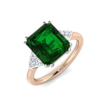 Luxury Square Emerald Diamond Trilogy Ring