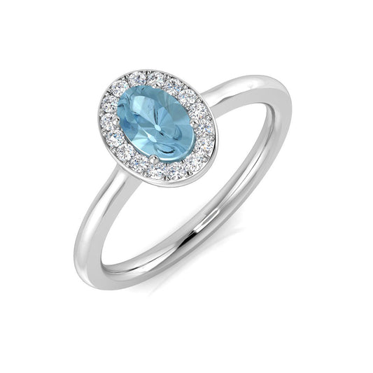 Aquamarine Gemstone Halo Ring with Natural Diamonds