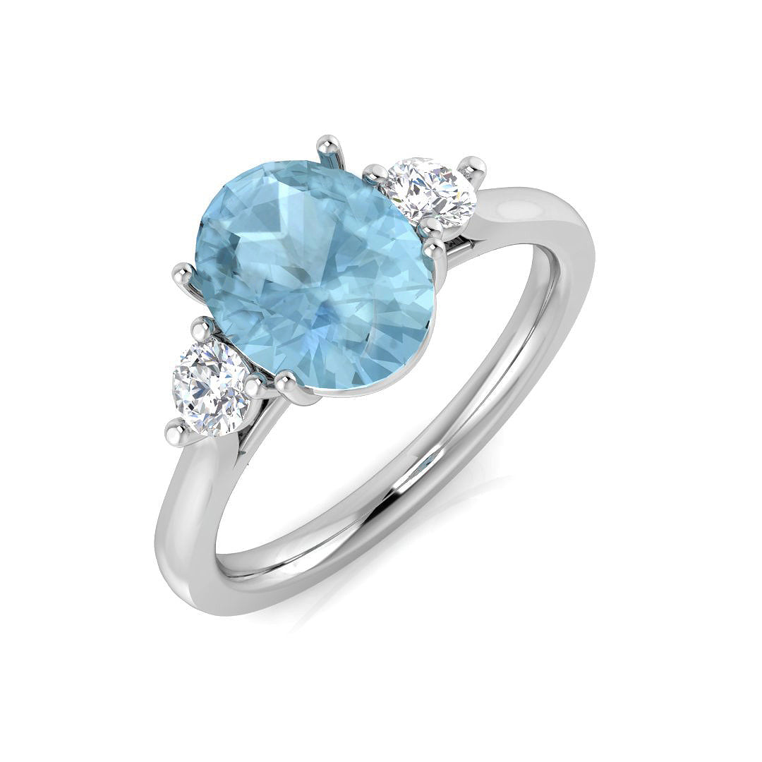 Oval Cut Aquamarine Three Stone Ring with Diamonds