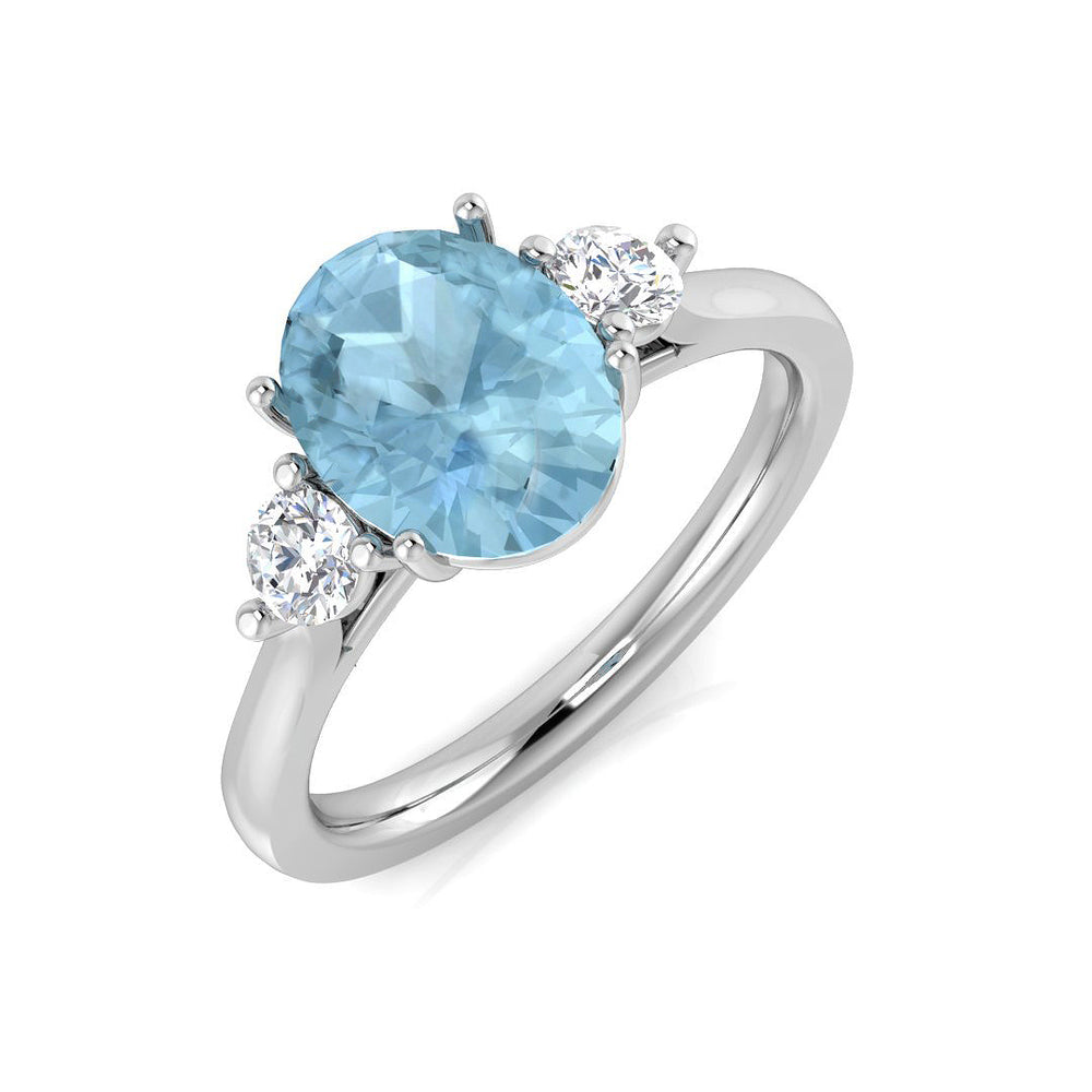 Oval Cut Aquamarine Three Stone Ring with Diamonds