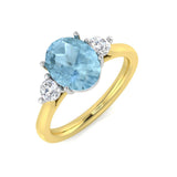 Aquamarine Trilogy Ring with Round Diamond Side Stones