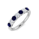 Round Blue Sapphire 7 Stone Ring with Diamonds