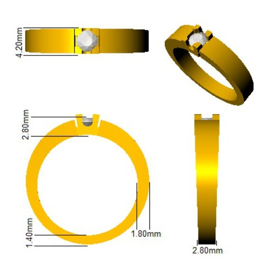Yellow metal clip with dimensions labeled on a white background