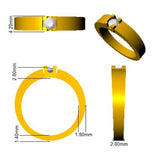 Yellow metal clip with dimensions labeled on a white background