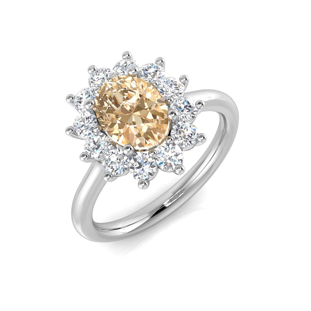 Champagne Diamond Halo Engagement Ring | Oval Cut | 1.75ct - 2.75ct