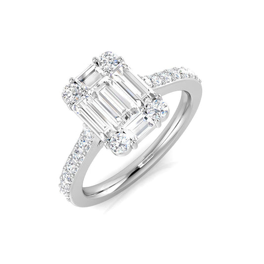 Baguette & Round Cut Diamond Cluster Engagement Ring | 0.5ct - 1.75ct