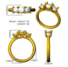 1.40Carat DE/VS Lab Grown Diamond 3 Stone Ring 9k Two Tone Ready To Ship