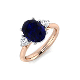 Oval Cut Blue Sapphire Ring with Round Side Stone Ring | Engagement Ring