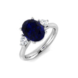 Oval Cut Blue Sapphire Ring with Round Side Stone Ring | Engagement Ring