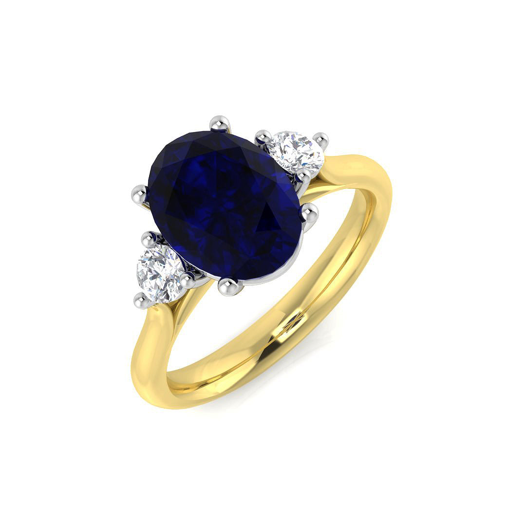 Oval Cut Blue Sapphire Ring with Round Side Stone Ring | Engagement Ring