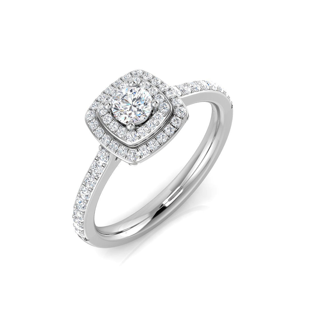 Natural Round Cut Diamond Halo Engagement Ring