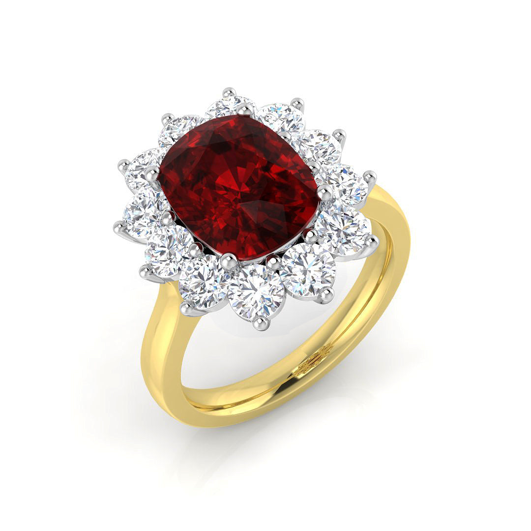Cushion Cut Ruby Halo Ring for Anniversary Gift