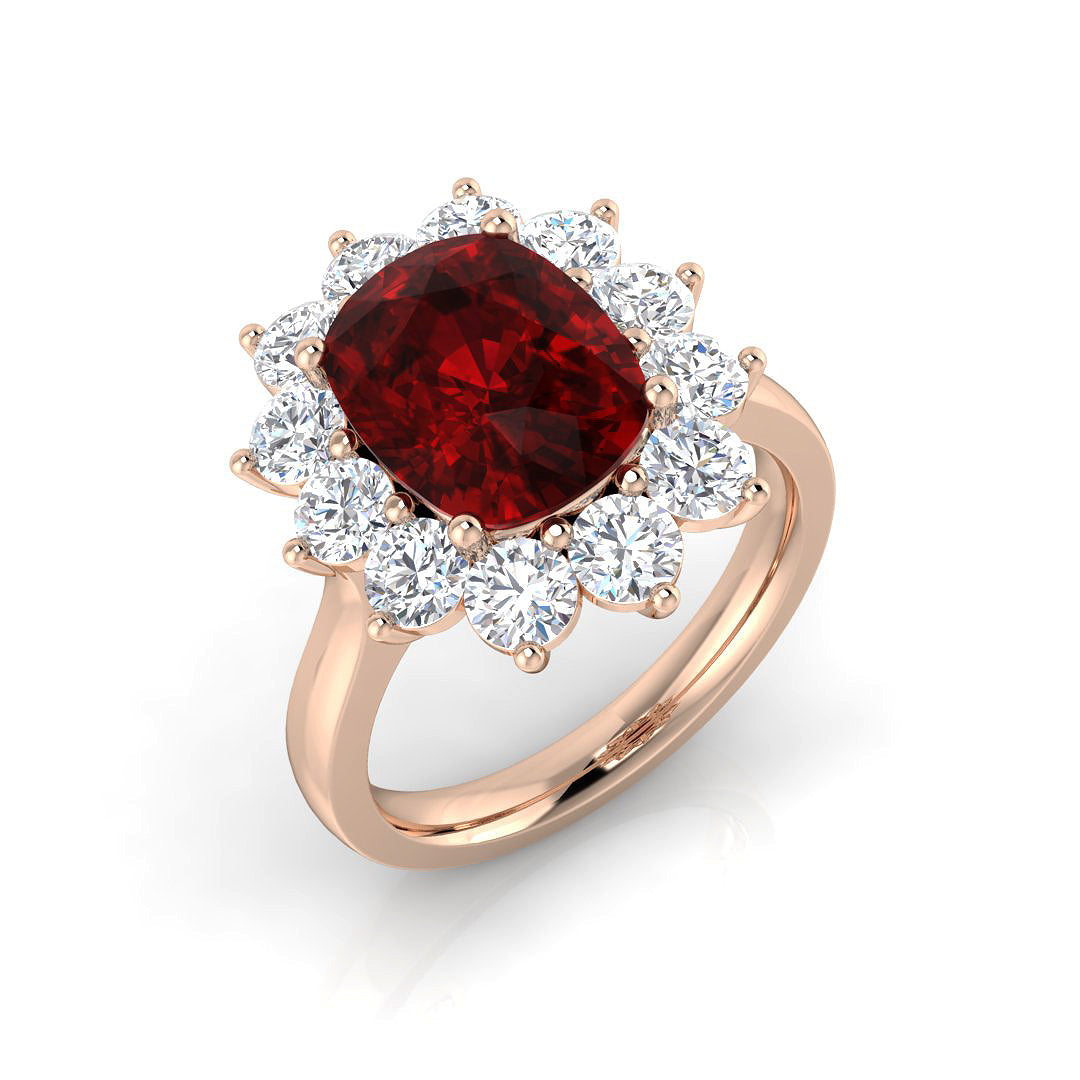 Cushion Cut Ruby Halo Ring