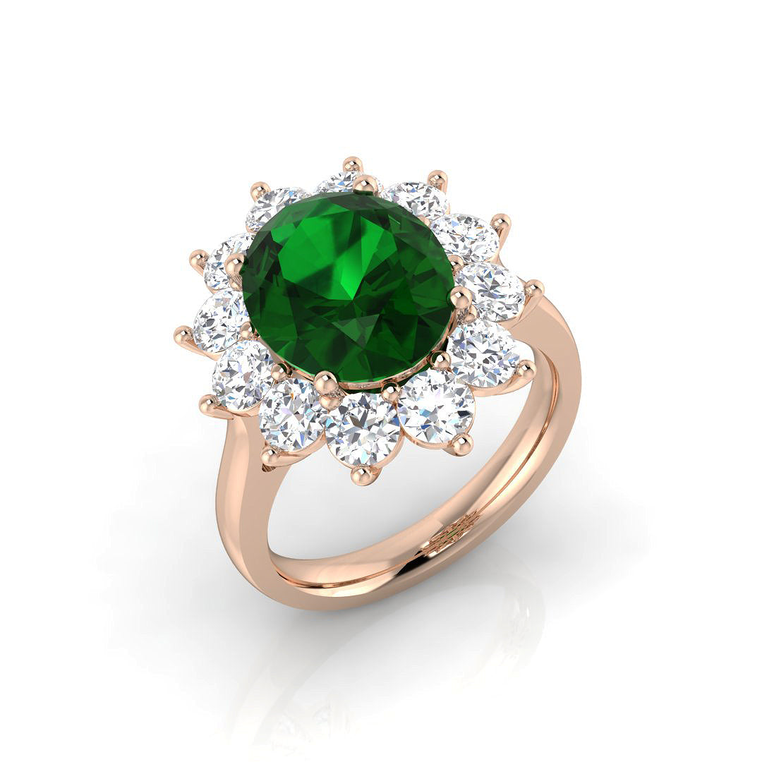 Green Emerald Diamond Halo Engagement Ring | Round Cut | 0.5ct - 7.5ct