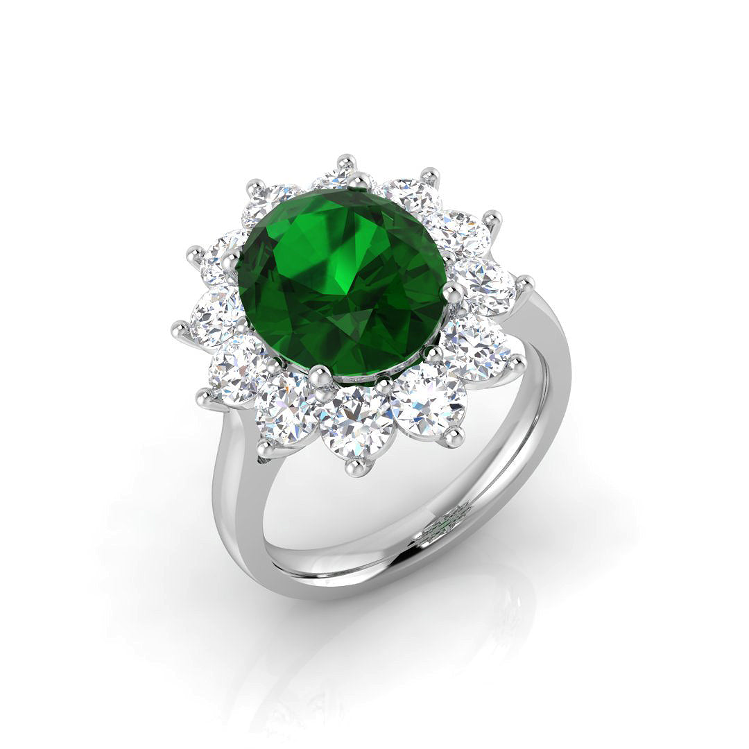 Green Emerald Diamond Halo Engagement Ring | Round Cut | 0.5ct - 7.5ct