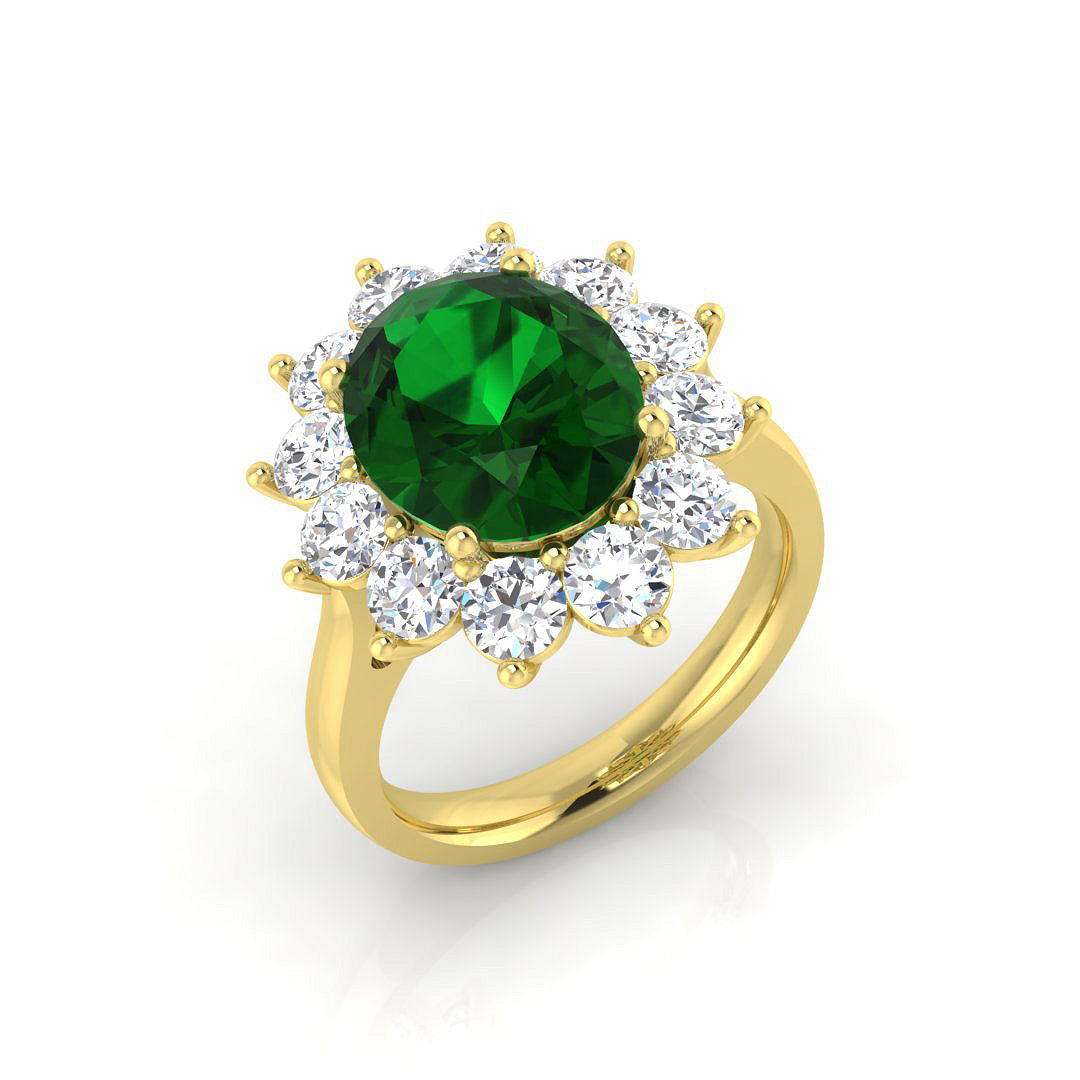 Green Emerald Diamond Halo Engagement Ring | Round Cut | 0.5ct - 7.5ct