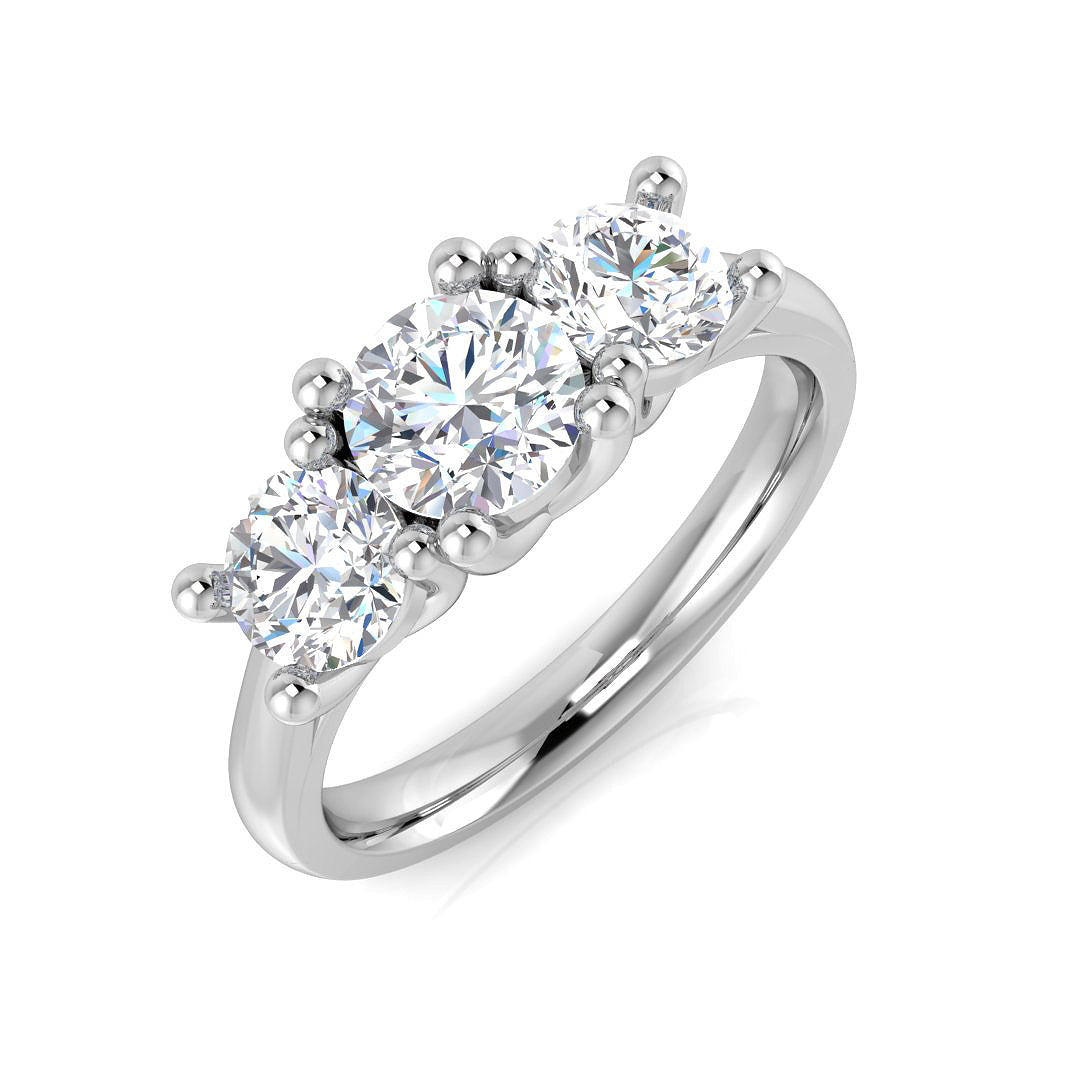 1.60 Ct D-E/VS Lab Grown Diamond 3 Stone Trilogy Ring 950 Platinum Ready To Ship