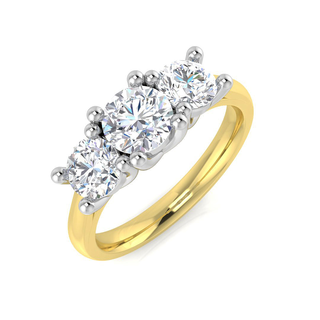 1.60Carat D-E/VS Lab Grown Diamond 3 Stone Wedding Ring 18k Yellow Gold Ready To Ship