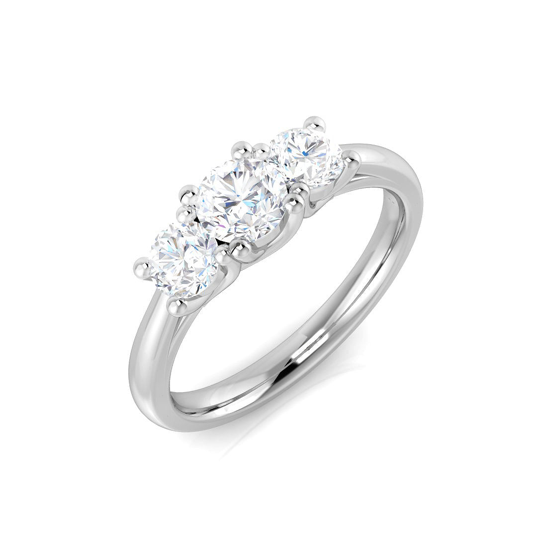 0.70Ct DE/VS Lab Grown Diamond 3 Stone Trilogy Ring 9k White Gold Ready To Ship