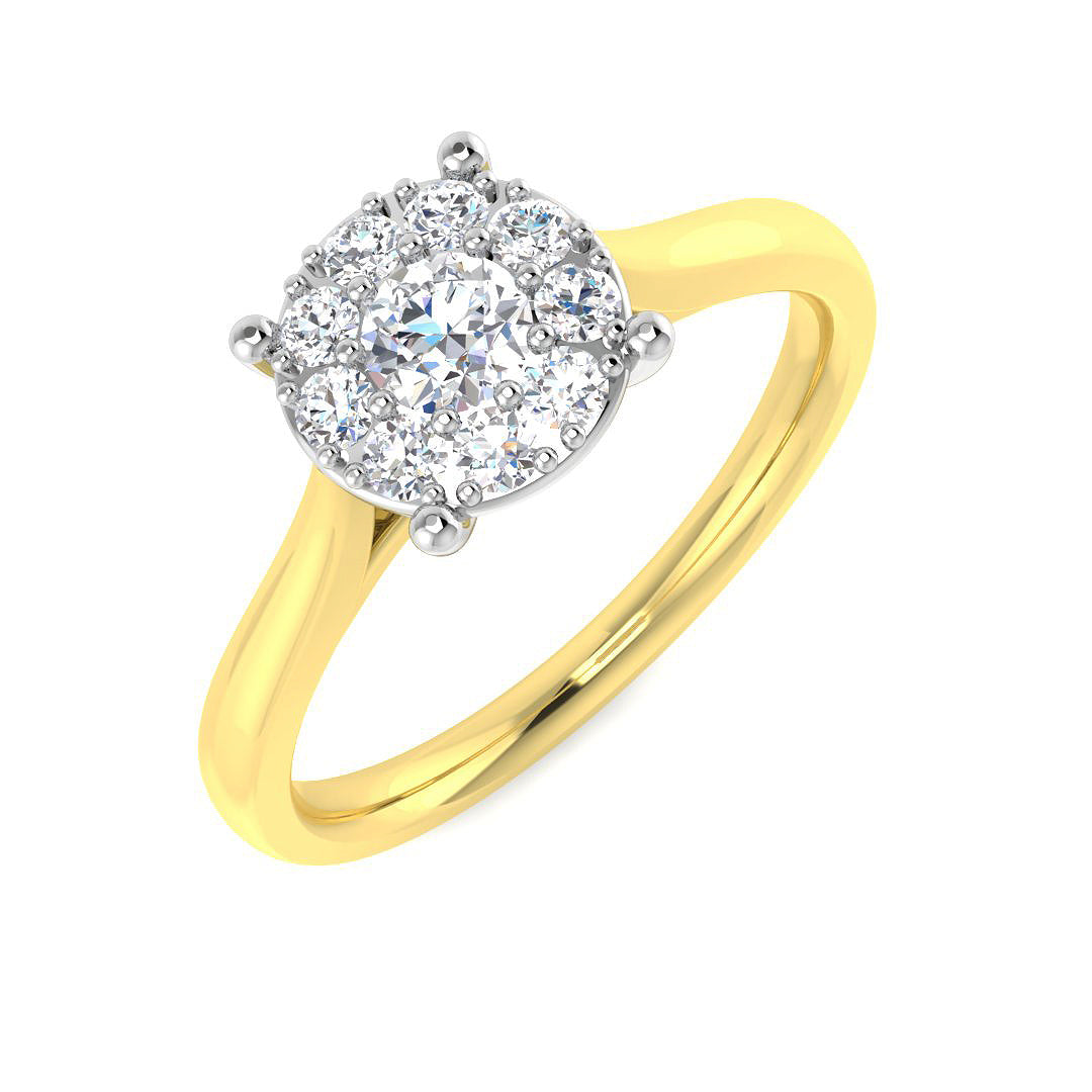 0.50Carat D-E/VS Lab Grown Diamond Cluster Engagement Ring 9k Yellow Gold Ready To Ship