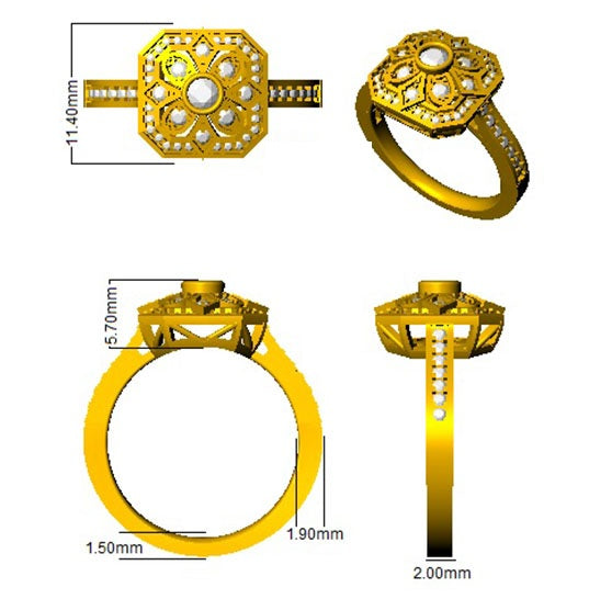 Lab Grown Floral Round Diamond Art Deco Vintage Ring | Hallmarked Gold & Platinum