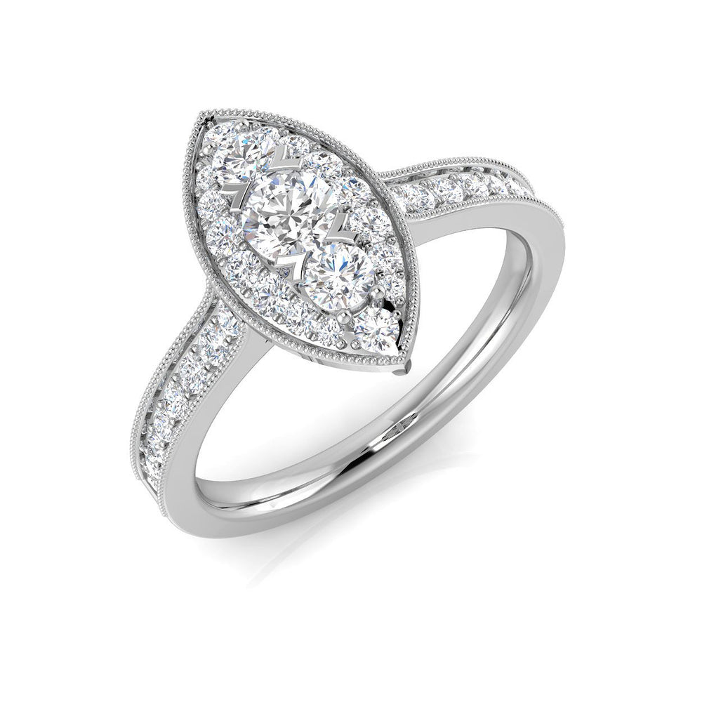 Natural Round Cut Diamond Cluster Engagement Marquis Shape Ring