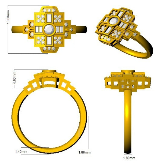 Lab-Grown Round & Baguette Diamond Vintage Ring | 0.33ct | Hallmarked Gold & Platinum