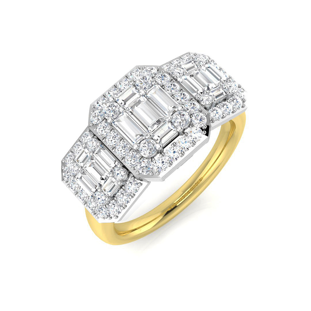 Baguette & Round Diamond Halo Style Engagement Ring In 0.50ct - 2.25ct