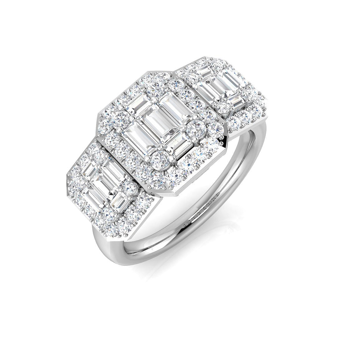 Baguette & Round Diamond Halo Style Engagement Ring In 0.50ct - 2.25ct