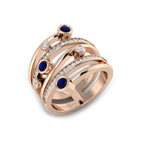 Diamond Blue Sapphire Bubble Ring | Multi Row Pave Designer Ring | Fine Jewellery
