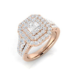 Baguette & Round Diamond Double Halo Ring 1.25ct | UK Hallmarked