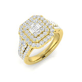 Baguette & Round Diamond Double Halo Ring 1.25ct | UK Hallmarked