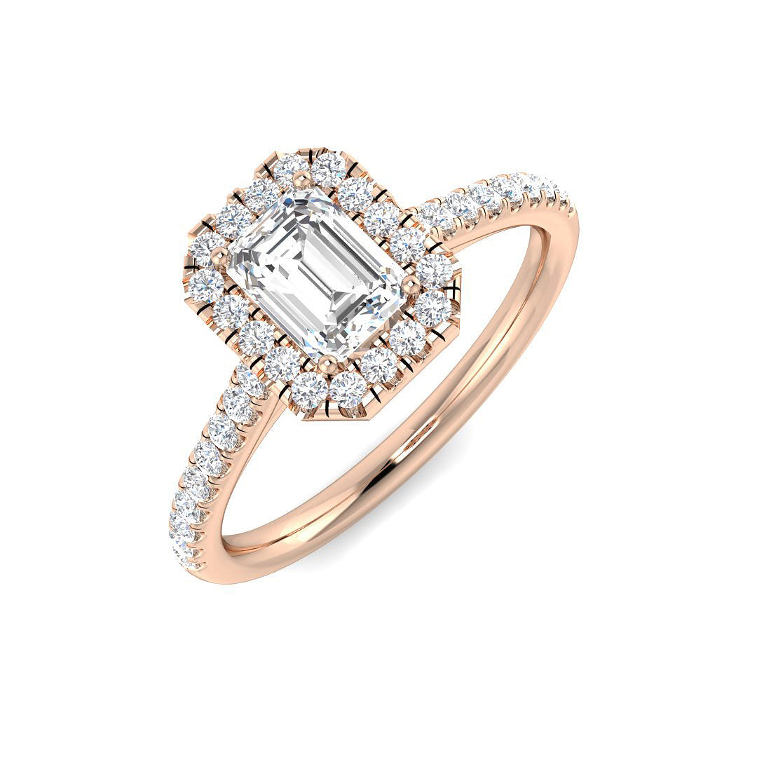 Emerald Cut Diamond Halo Engagement Ring | 0.75ct–1.75ct | Hallmarked Gold & Platinum