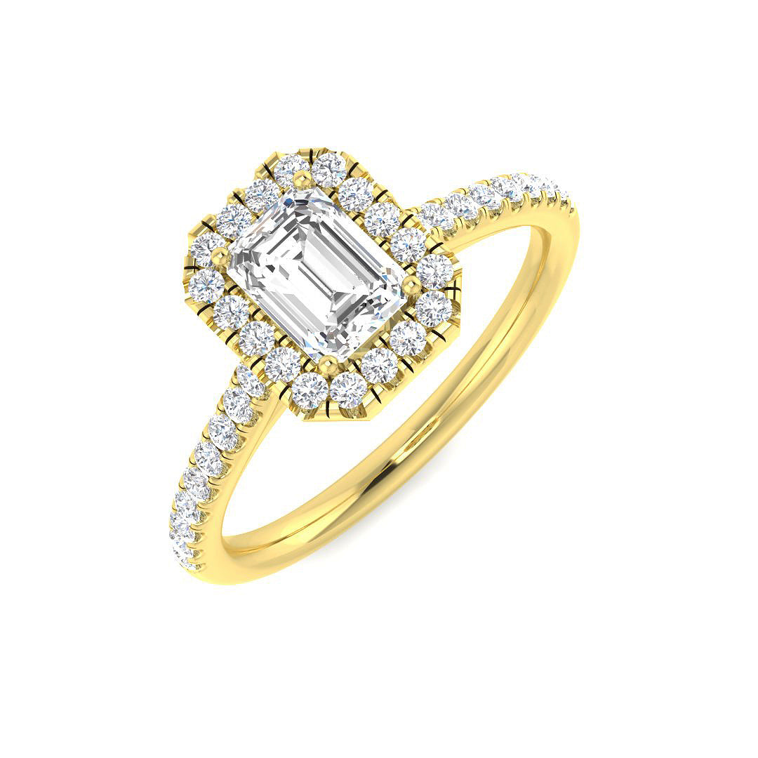 Emerald Cut Diamond Halo Engagement Ring | 0.75ct–1.75ct | Hallmarked Gold & Platinum