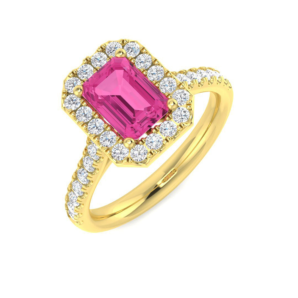 Emerald Cut Pink Sapphire Halo Ring