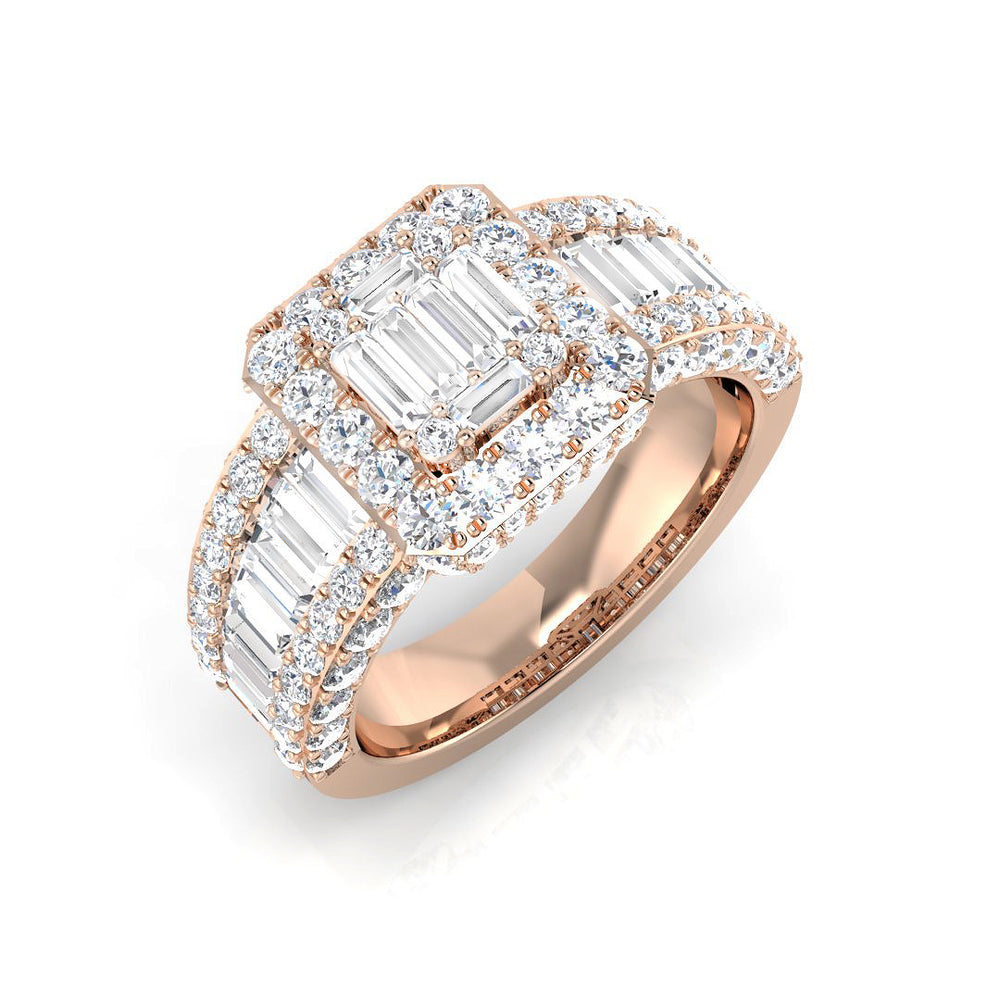 Lab Grown Diamond Ring, Yellow Gold Diamond Ring, Baguette Diamond Ring